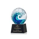 Ocean Wave Globe on Small Crystal Black Glass Trophy