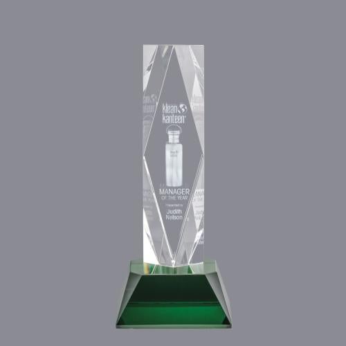 Awards and Plaques - Crystal Trophies - President 3D on Base Green Crystal Trophy
