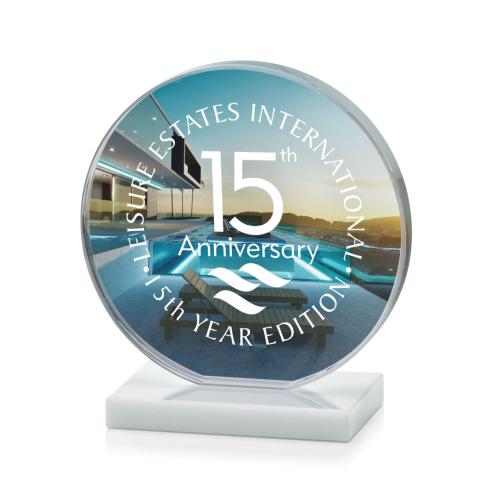 Awards and Plaques - Crystal Trophies - Drummond Full Color Fagan Circle Crystal Trophy