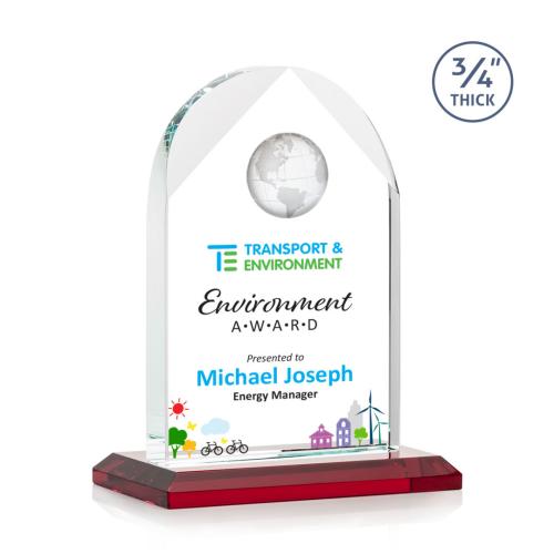 Awards and Plaques - Crystal Trophies - Cortez Full Color Red Globe Crystal Trophy