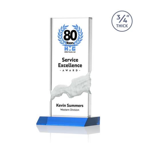 Awards and Plaques - Custom Trophies - Rubin Full Color Sky Blue Rectangle Crystal Trophy