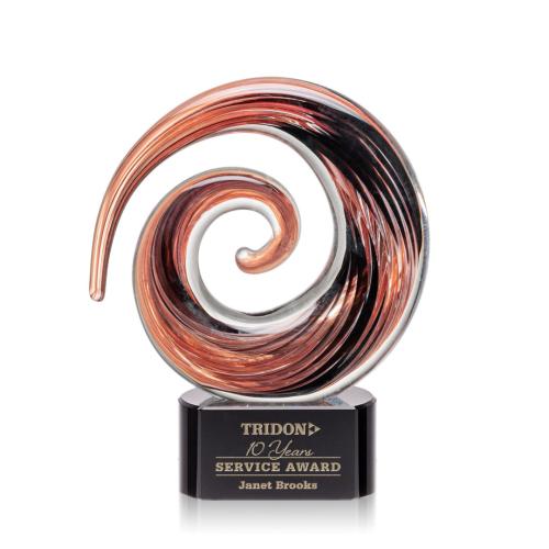 Awards and Plaques - Glass Trophies - Art Glass Trophies - Moran on Half Round Black Circle Glass Trophy