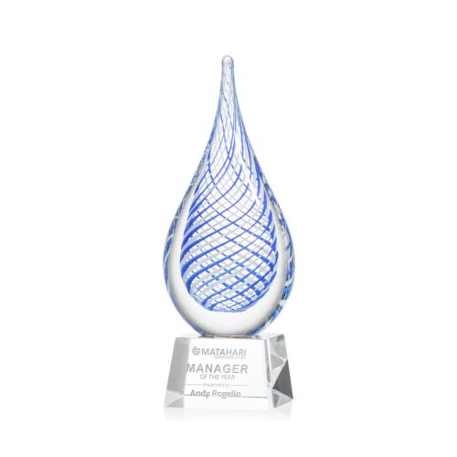 Awards and Plaques - Glass Trophies - Art Glass Trophies - Striation on Small Crystal Base Clear Tear Drop Glass Trophy