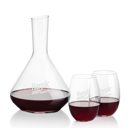 Custom Barware Glasses - Carafes - Delossantos Carafe & Randolph Stemless Wine
