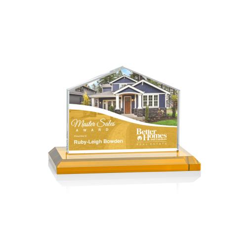 Awards and Plaques - Crystal Trophies - House Full Color Amber Peaks Crystal Trophy