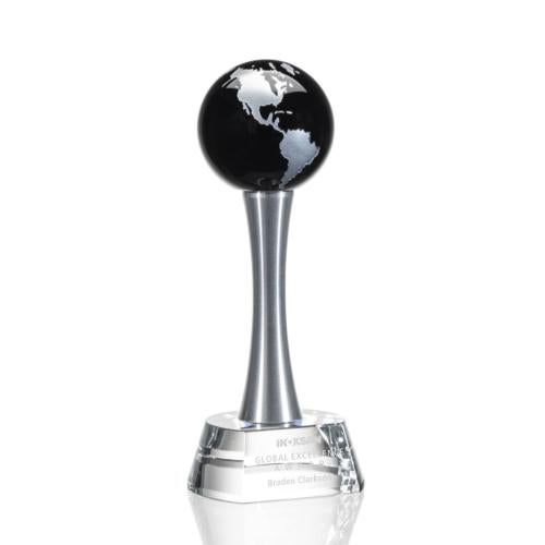 Awards and Plaques - Crystal Trophies - Metal Pedestal Black Globe Crystal Trophy