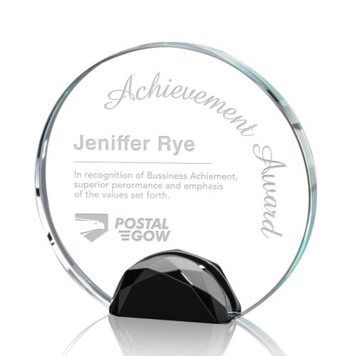 Awards and Plaques - Crystal Trophies - Kenney Black Circle Crystal Trophy
