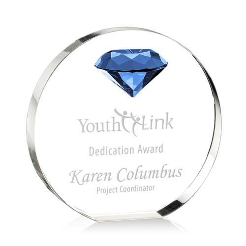 Awards and Plaques - Crystal Trophies - Ortiz Diamond Sapphire Circle Crystal Trophy