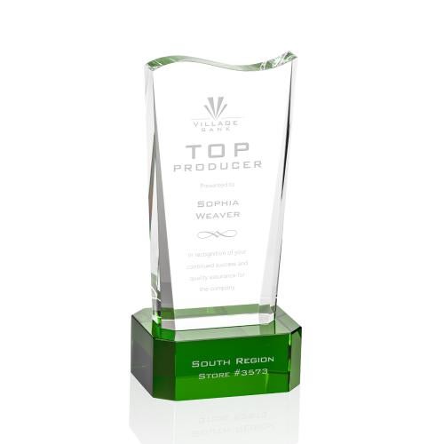 Awards and Plaques - Crystal Trophies - McCord on Base Green Unique Crystal Trophy