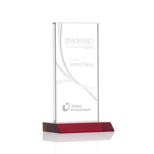 Awards and Plaques - Crystal Trophies - Rodrigues Liquid™ Red Rectangle Crystal Trophy