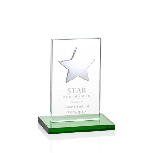 Awards and Plaques - Crystal Trophies - Zuniga Star Green/Silver Rectangle Crystal Trophy