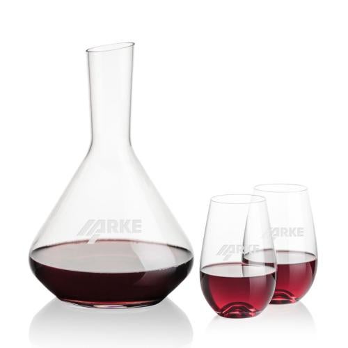 Custom Barware Glasses - Carafes - Delossantos Carafe & Lambert Stemless Wine