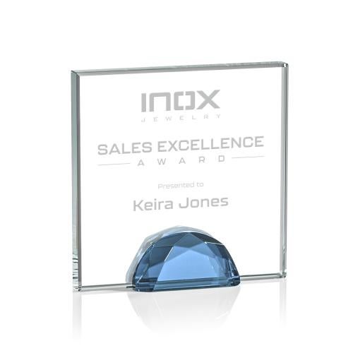Awards and Plaques - Crystal Trophies - Pruitt Sky Blue Square / Cube Crystal Trophy
