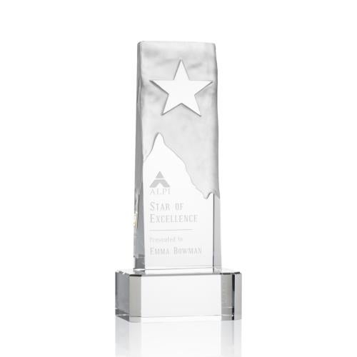 Awards and Plaques - Crystal Trophies - Hinson Star on Base Clear Rectangle Crystal Trophy