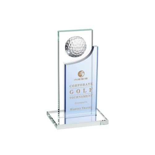 Awards and Plaques - Crystal Trophies - Oleary Golf Sky Blue Rectangle Crystal Trophy