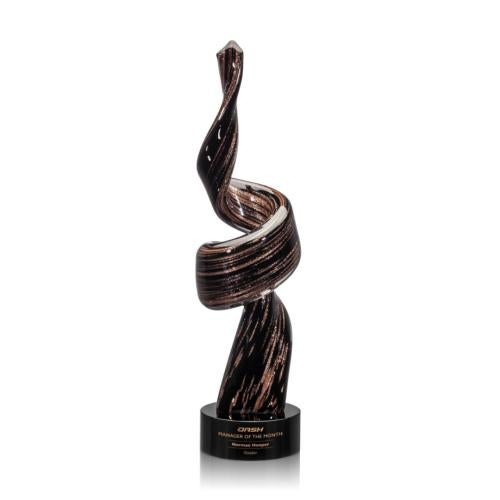 Awards and Plaques - Glass Trophies - Art Glass Trophies - Inman Black Base Unique Glass Trophy