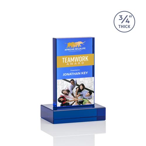 Awards and Plaques - Crystal Trophies - Cartwright Full Color Blue Rectangle Crystal Trophy