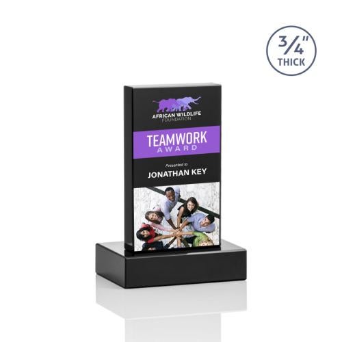 Awards and Plaques - Crystal Trophies - Cartwright Full Color Black Rectangle Crystal Trophy