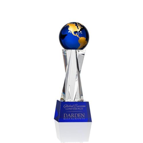 Awards and Plaques - Crystal Trophies - Branch Blue/Gold Globe Crystal Trophy