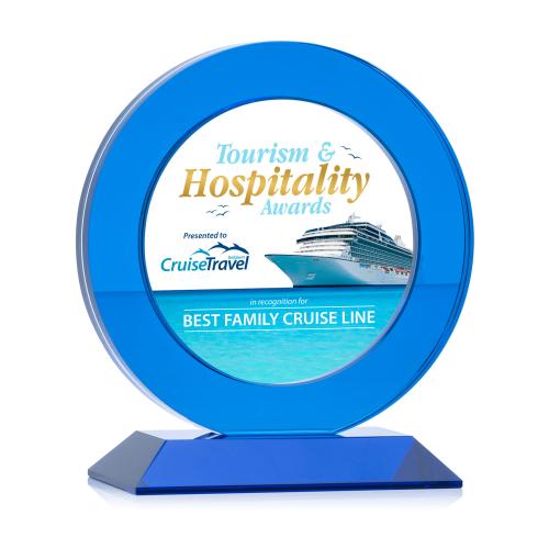 Awards and Plaques - Crystal Trophies - Haines Full Color Blue Circle Crystal Trophy