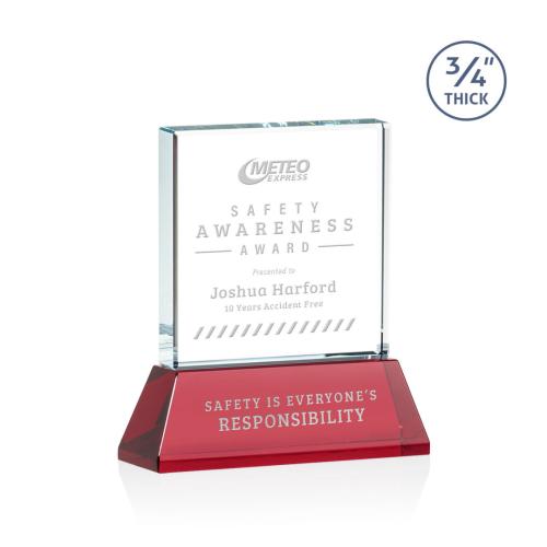 Awards and Plaques - Crystal Trophies - Landers on Helton Red Square / Cube Crystal Trophy