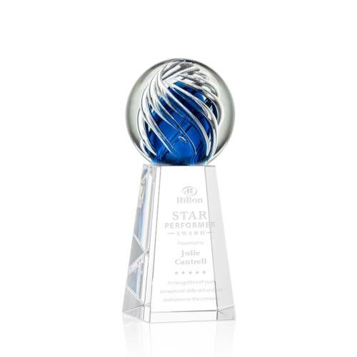 Awards and Plaques - Glass Trophies - Art Glass Trophies - Truong Globe on Tall Crystal Base Glass Trophy