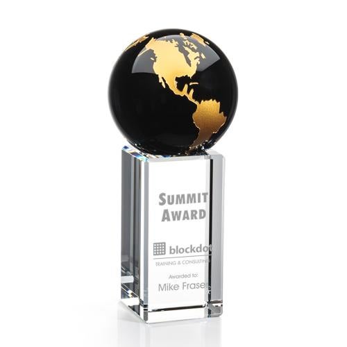 Awards and Plaques - Crystal Trophies - Caballero Black/Gold Globe Crystal Trophy