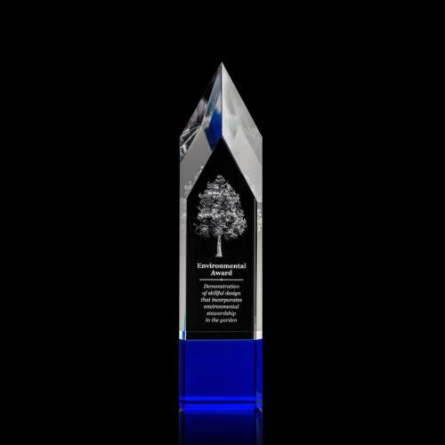 Awards and Plaques - Crystal Trophies - Turret 3D Blue Obelisk Crystal Trophy