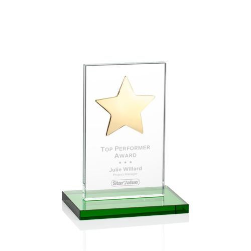 Awards and Plaques - Crystal Trophies - Zuniga Star Green/Gold Rectangle Crystal Trophy