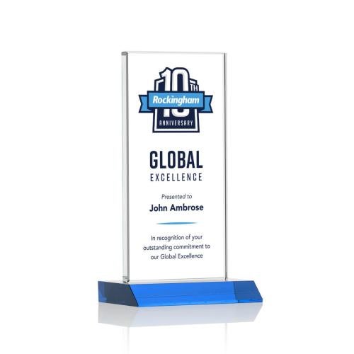 Awards and Plaques - Crystal Trophies - Stanley Full Color Sky Blue Rectangle Crystal Trophy