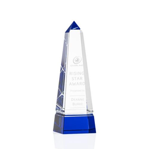 Awards and Plaques - Crystal Trophies - Groove Blue Obelisk Crystal Trophy