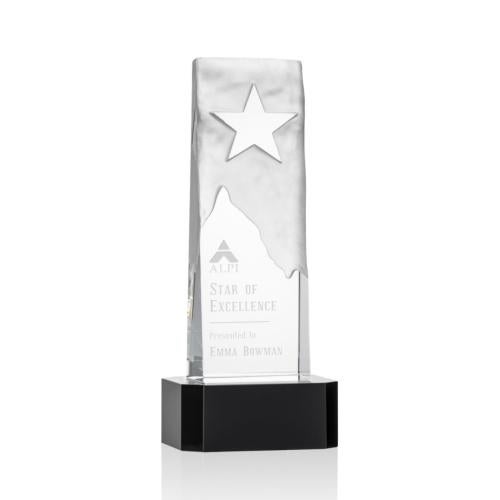 Awards and Plaques - Crystal Trophies - Hinson Star on Base Black Rectangle Crystal Trophy