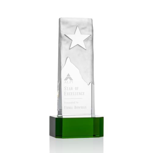 Awards and Plaques - Crystal Trophies - Hinson Star on Base Green Rectangle Crystal Trophy