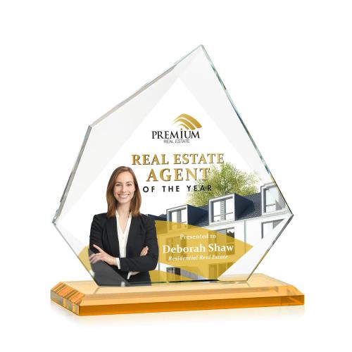 Awards and Plaques - Crystal Trophies - Hoang Full Color Amber Crystal Trophy