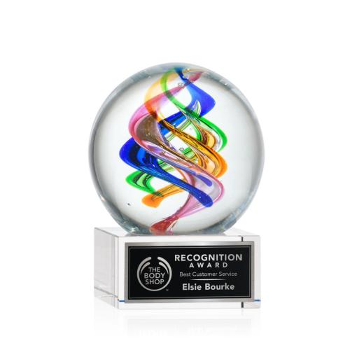Awards and Plaques - Glass Trophies - Art Glass Trophies - Blackburn on Plated Crystal Base Clear Globe Glass Trophy