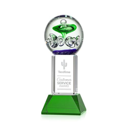 Awards and Plaques - Glass Trophies - Art Glass Trophies - Williamson on Tower Base Green Towers Glass Trophy