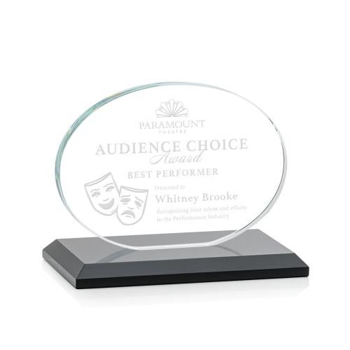 Awards and Plaques - Crystal Trophies - Woods (Horiz) Black Circle Crystal Trophy