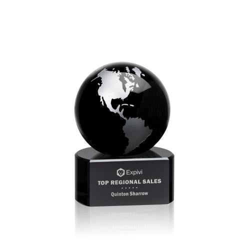 Awards and Plaques - Crystal Trophies - Magee Black/Silver Globe Crystal Trophy