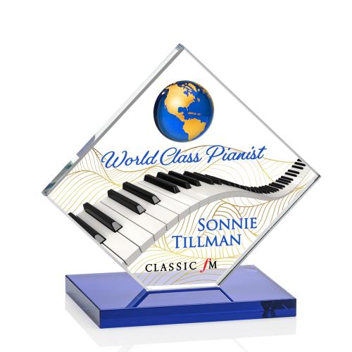 Awards and Plaques - Crystal Trophies - Buckley Full Color Blue/Gold Crystal Trophy