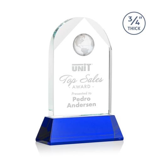 Awards and Plaques - Crystal Trophies - Cortez Globe on Helton - Blue
