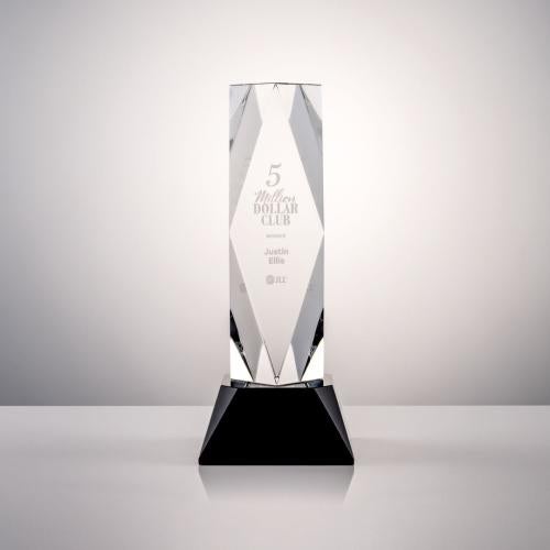 Awards and Plaques - Crystal Trophies - President on Base Black Towers Crystal Trophy