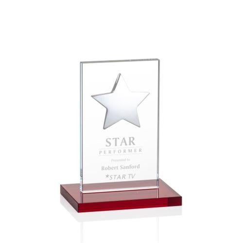 Awards and Plaques - Crystal Trophies - Zuniga Star Red/Silver Rectangle Crystal Trophy