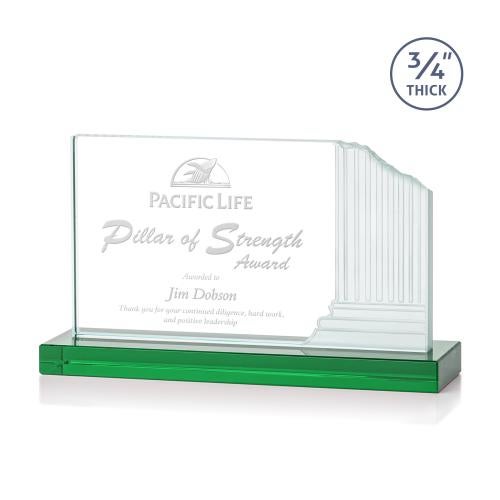 Awards and Plaques - Crystal Trophies - Marsh Green Rectangle Crystal Trophy