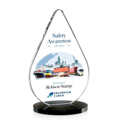 Awards and Plaques - Crystal Trophies - Moyer Full Color Black Tear Drop Crystal Trophy