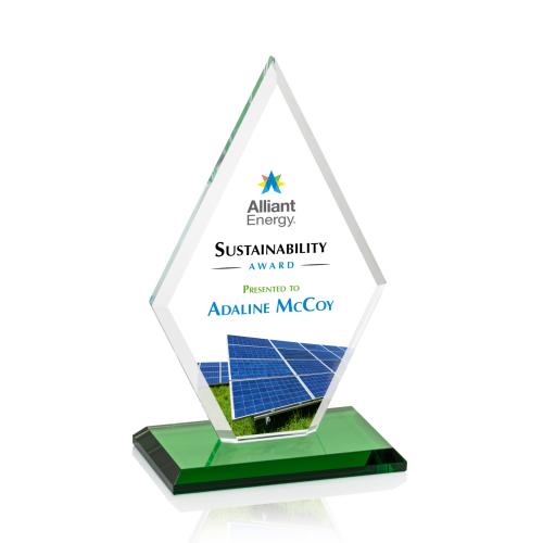 Awards and Plaques - Crystal Trophies - Spicer Full Color Green Crystal Trophy