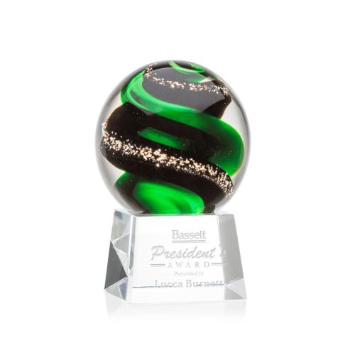 Awards and Plaques - Glass Trophies - Art Glass Trophies - Boykin on Small Crystal Base Clear Globe Glass Trophy
