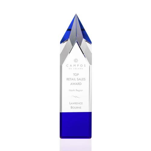 Awards and Plaques - Crystal Trophies - Turret Blue Obelisk Crystal Trophy