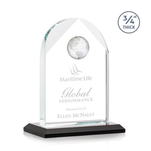 Awards and Plaques - Crystal Trophies - Cortez Black Globe Crystal Trophy