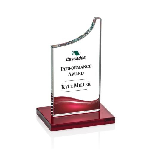 Awards and Plaques - Crystal Trophies - Henson Full Color Red Peaks Crystal Trophy