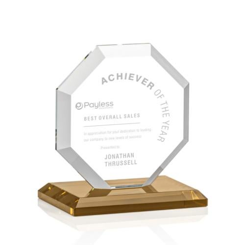 Awards and Plaques - Crystal Trophies - Elder Amber Polygon Crystal Trophy